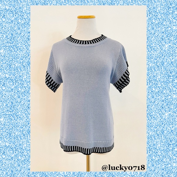 Saodimallsu EUC Ruffle Short Flutter Sleeve Knit Sweater Top in Blue Sz S - Picture 4 of 8